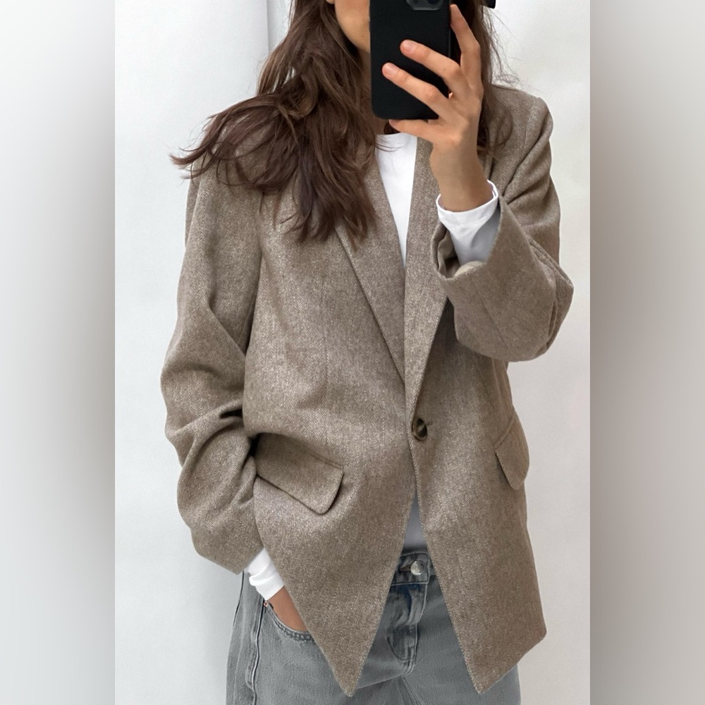 Zara STRAIGHT CUT HERRINGBONE BLAZER